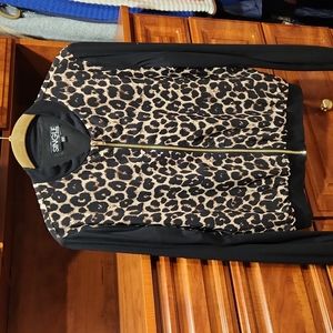 Leopard Jersey knit mixed media jacket